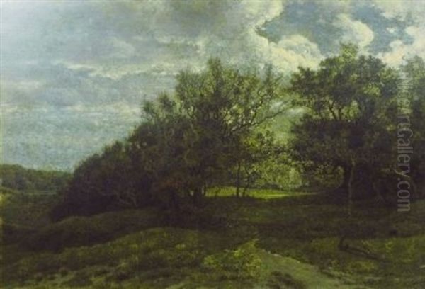 Wooded Landscape At Dusk Oil Painting by Jean Pierre Francois Lamoriniere