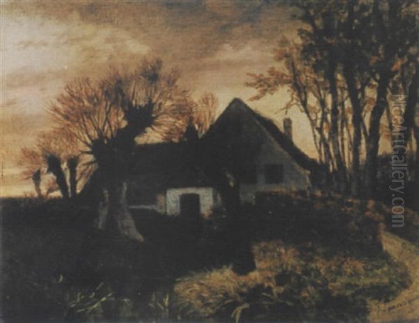 Landschaft Mit Haus Und Figurenstaffage Oil Painting by Jean Pierre Francois Lamoriniere