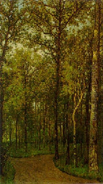 A Forest Path Oil Painting by Jean Pierre Francois Lamoriniere