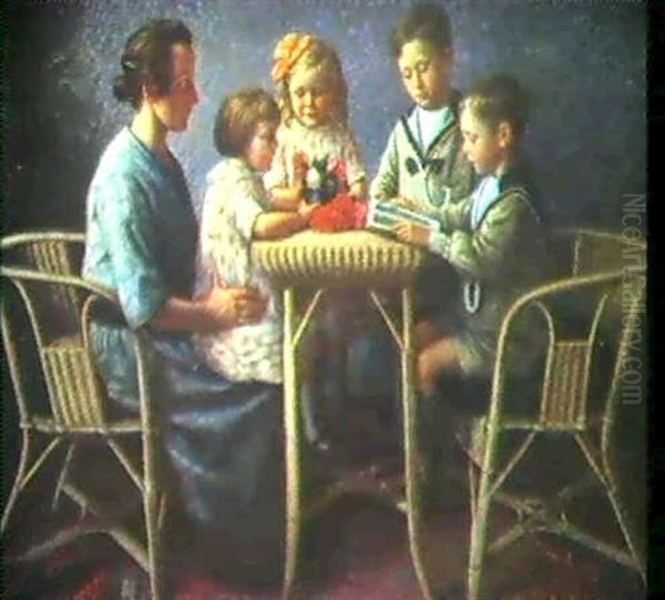 Portrait De La Famille Neirynck Oil Painting by Alidor Lamotte