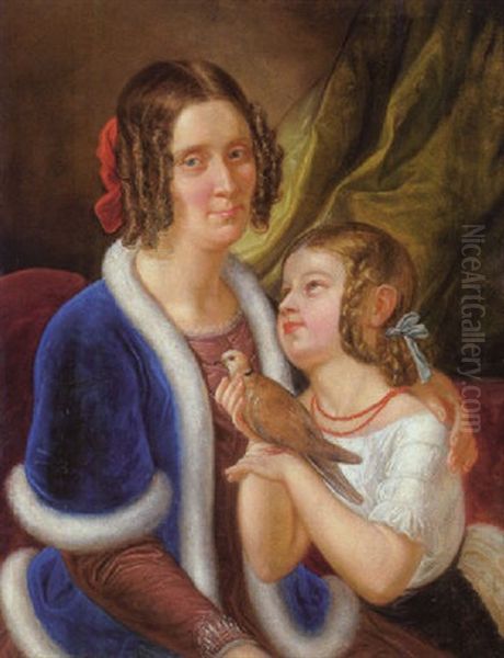 Anna Josepha Lanski, Geb. Freiin Von Bourgignon, Mit Ihrer Tochter Oil Painting by Johann Baptist (Giovanni) Lampi III