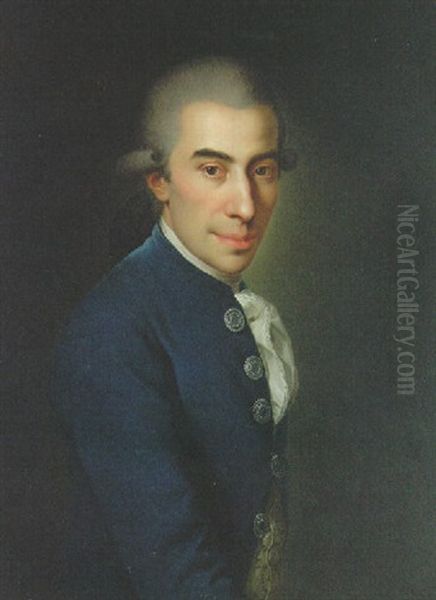 Portrait Of Ignaz Von Born, In A Blue Coat With A Cravat And Embroidered Waistcoat Oil Painting by Johann Baptist (Giovanni) Lampi III