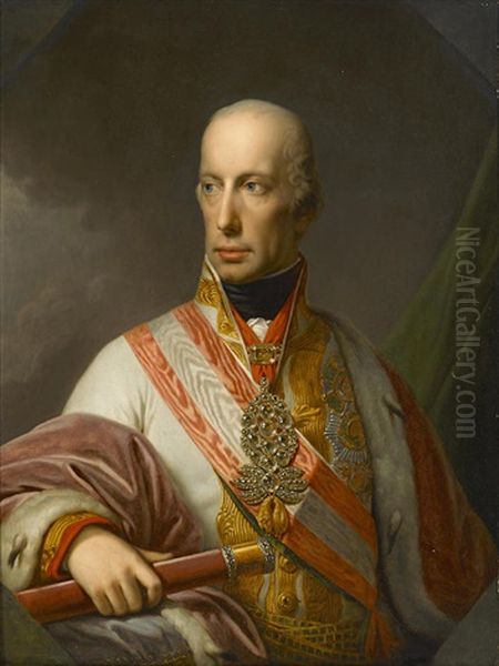 A Portrait Of Emperor Francis I (ii) Of Austria Oil Painting by Johann Baptist Lampi the Elder