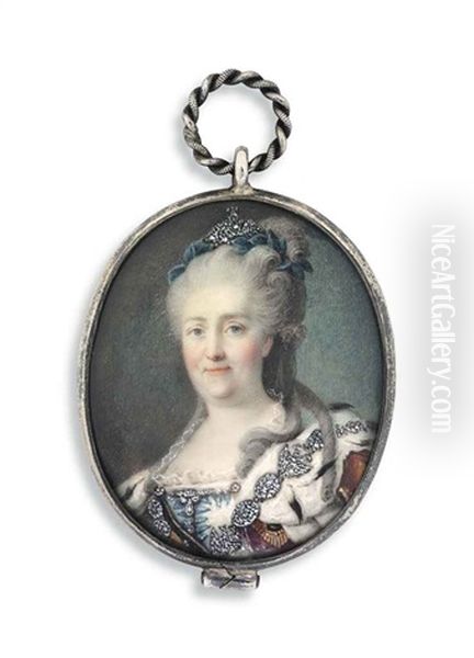 Catherine Ii (1729-1796), Empress Of Russia, Known As Catherine The Great, In Ermine-bordered Robes Over Blue Dress, Jewelled Chain And Tiara by Johann Baptist Lampi the Elder