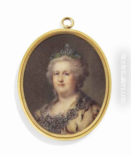 Catherine Ii (1729-1796), Empress Of Russia, Known As Catherine The Great, In Ermine Robes, Wearing The Diamond-encrusted Chain Of The Imperial Russian Order Of St. Andrew Oil Painting by Johann Baptist Lampi the Elder