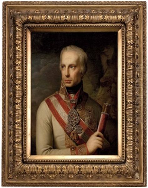 Kaiser Franz I. Mit Marschallsstab Und Den Insignien Des Ordens Vom Goldenen Vlies Oil Painting by Johann Baptist Lampi the Elder