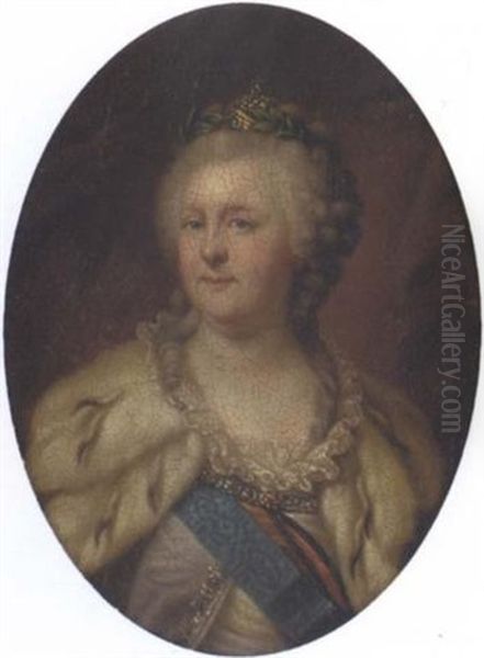 Portrait Of Empress Catherine The Great Wearing The Orders Of Saints Andrew, George And Catherine Oil Painting by Johann Baptist Lampi the Elder