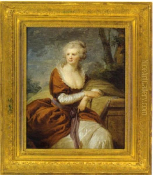 Bildnis Einer Dame In Rotem Kleid Mit Weisem Unterkleid Und Weisem Spitzendekollete Oil Painting by Johann Baptist Lampi the Elder