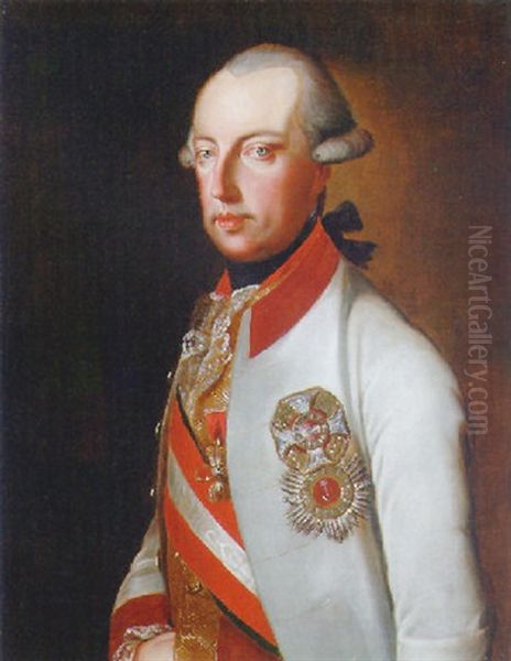 Portrait Of Emperor Joseph Ii Of Austria In A White Coat With A Red Collar Oil Painting by Johann Baptist Lampi the Elder