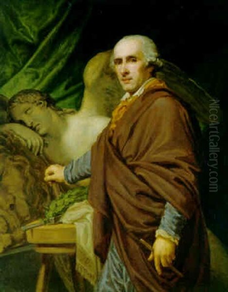 Portrait Of Antonio Canova, In Brown Robes Oil Painting by Johann Baptist Lampi the Elder