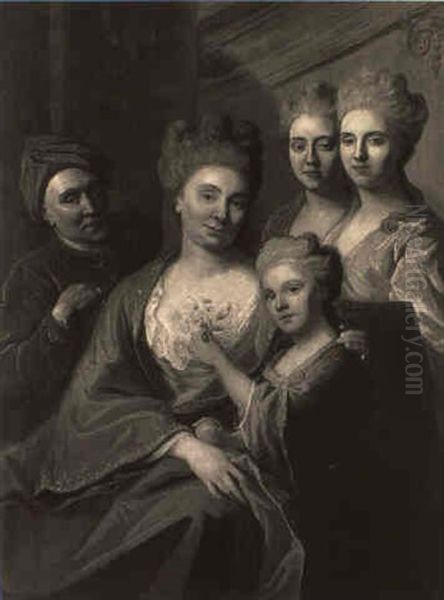 Group Portrait Of A Lady With Three Daughters And Her Husband Oil Painting by Johann Baptist Lampi the Elder