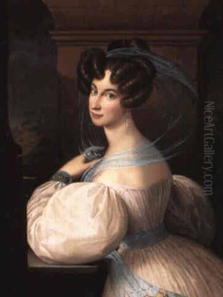 Portrait Einer Dame Mit Blauem Schal Oil Painting by Johann Baptist Lampi the Elder