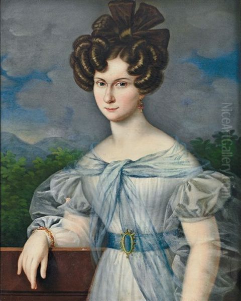 Portrait Einer Vornehmen Jungen Frau Im Habit Der Zeit Vor Abendlichem Landschaftshintergrund Oil Painting by Franciszek Lampi