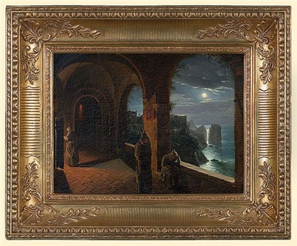 Night In Monastery On Capri Island Oil Painting by Franciszek Lampi