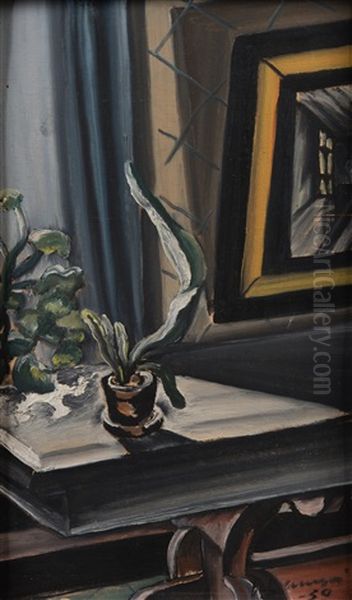 Cactus By The Window Oil Painting by Vilho Lampi