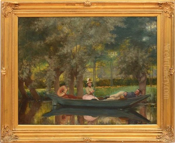 Boating On A Summer's Afternoon Oil Painting by Pierre (Desire Eugene) Franc Lamy