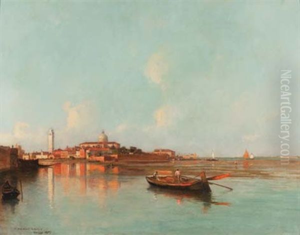 Venise Vue De La Lagune Oil Painting by Pierre (Desire Eugene) Franc Lamy