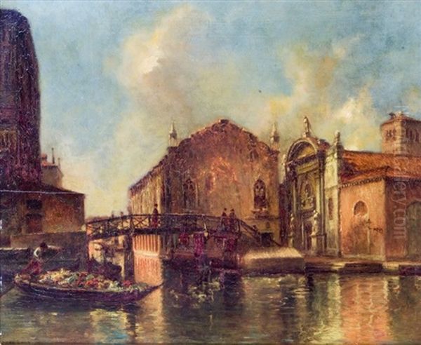 Vue De Venise Oil Painting by Pierre (Desire Eugene) Franc Lamy