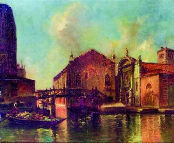 Vue De Venise Oil Painting by Pierre (Desire Eugene) Franc Lamy