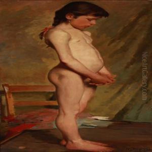 A Little Girl As A Model Oil Painting by Hermann Behrens