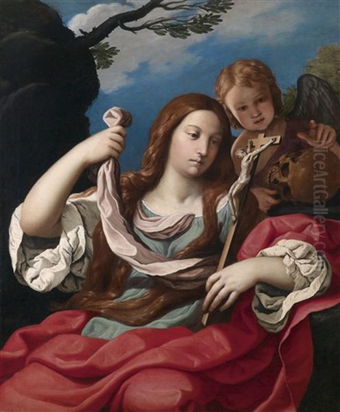 Die Busende Maria Magdalena Mit Einem Engel Oil Painting by Lodovico Lana