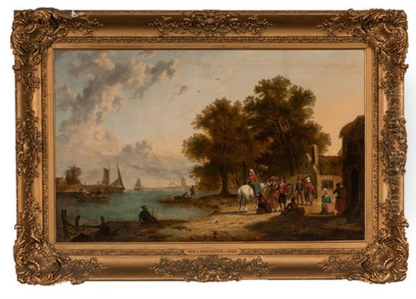 Dutch Canal Scene Oil Painting by Richard Hume Lancaster