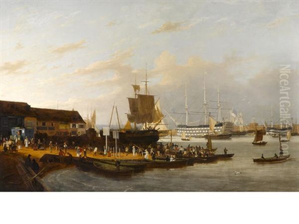 Portsmouth Harbor From The Beach At Gosport Oil Painting by Richard Hume Lancaster