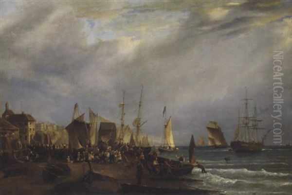 The Bustling Quays And Foreshore At Old Dover Harbour Oil Painting by Richard Hume Lancaster