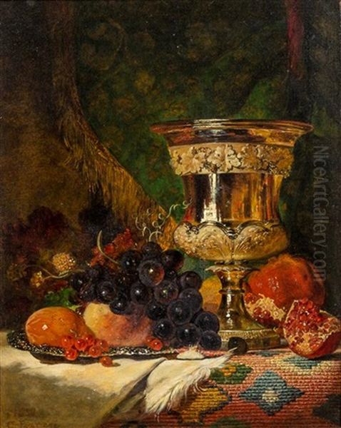 Still Life With Gilt Bronze Ewer Oil Painting by George Lance