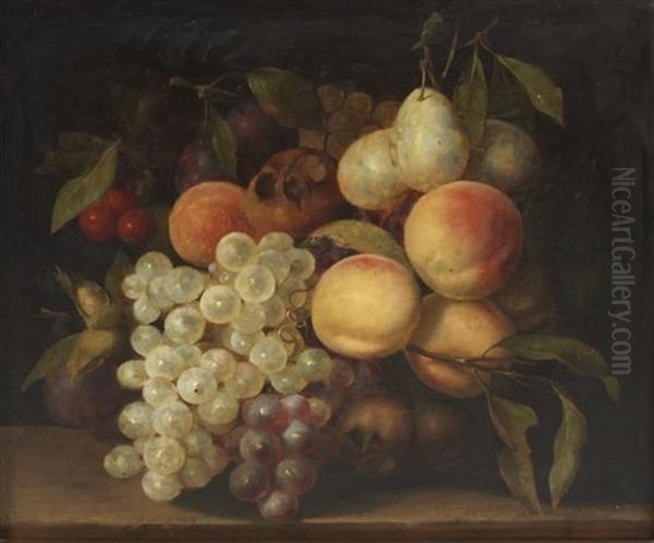 Still Life With Peaches And Grapes by George Lance