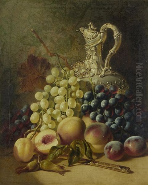 Still Life Of Fruit And Claret Jug Oil Painting by George Lance