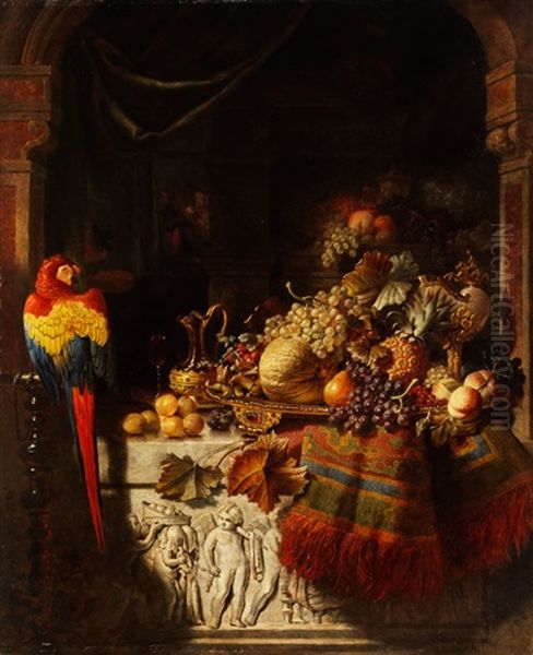 Fruchtestilleben Mit Papagei Oil Painting by George Lance