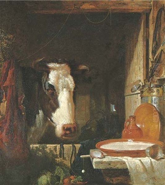 A Cow's Head And Still Life Oil Painting by George Lance