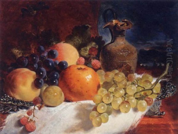 Still Life Of Fruit With A Ewer Oil Painting by George Lance