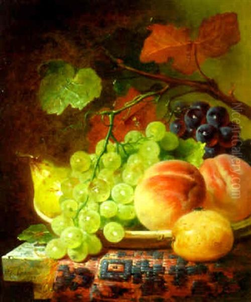 Fruits On A Draped Ledge Oil Painting by George Lance