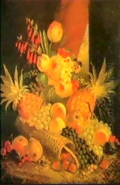 Still Life Of Fruit And Flowers Oil Painting by George Lance