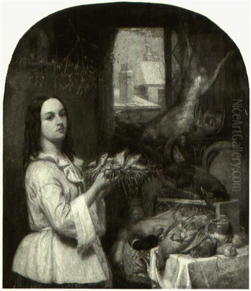 Lady Under The Mistletoe With Fish And Game Oil Painting by George Lance