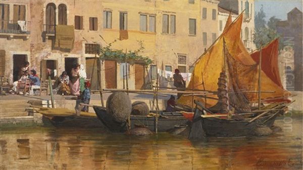 By The Canal Oil Painting by Egisto Lancerotto