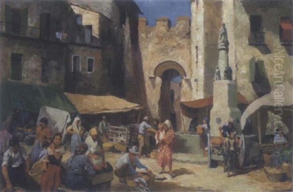 Reges Markttreiben Oil Painting by Egisto Lancerotto