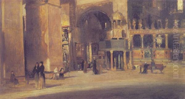 Interno Della Basilica  Di San Marco Con Figure Oil Painting by Egisto Lancerotto