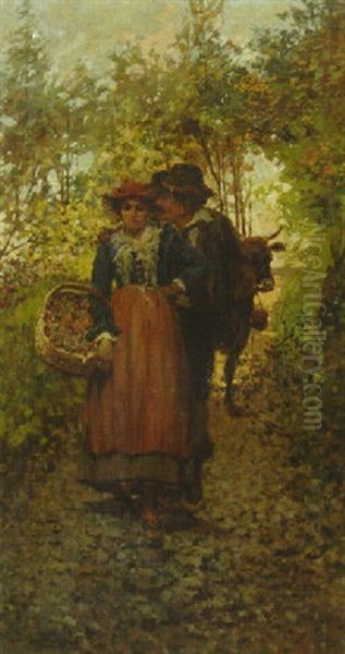 A Couple On A Path Oil Painting by Egisto Lancerotto