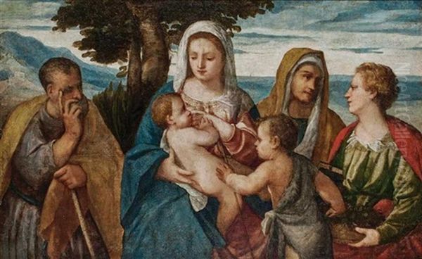 Madonna And Child With Saints John The Baptist, Joseph, Anne And Elizabeth Oil Painting by Polidoro da Lanciano