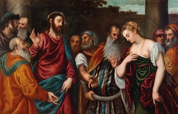 Christ And The Adulteress Oil Painting by Polidoro da Lanciano