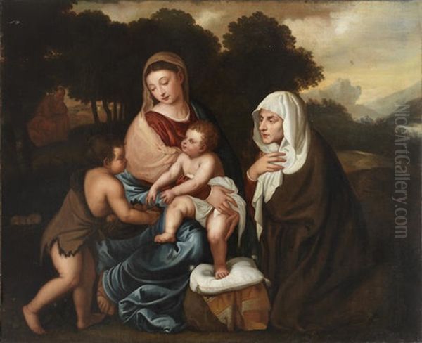 The Holy Family With Saint John The Baptist And Saint Elizabeth Oil Painting by Polidoro da Lanciano