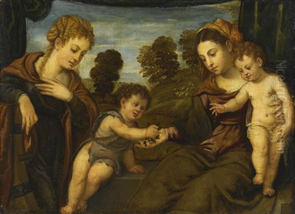 Madonna And Child With Saints Catherine And The Infant John The Baptist Oil Painting by Polidoro da Lanciano