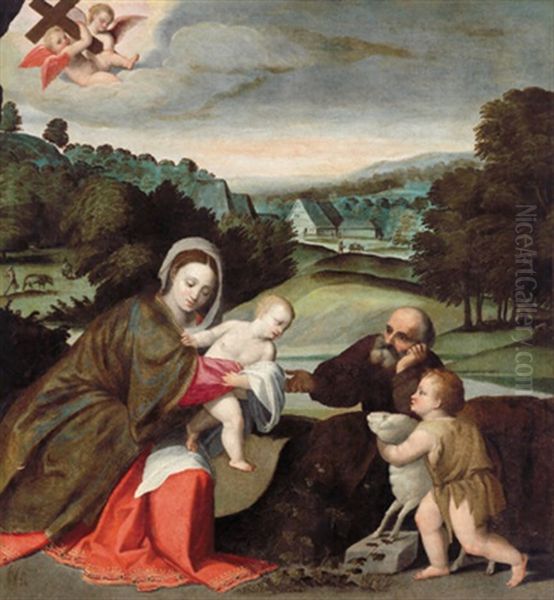 La Sacra Famiglia Con Il San Giovannino Oil Painting by Polidoro da Lanciano