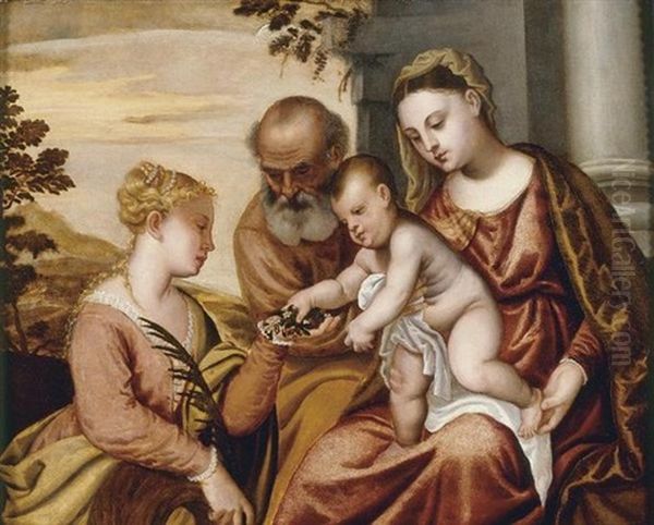 Holy Family With Saint Catherine Oil Painting by Polidoro da Lanciano