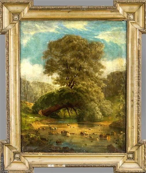 Idyllische Fluslandschaft Oil Painting by Ludwig Lanckow