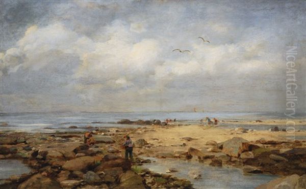 Clammers By The Sea Oil Painting by Ludwig Lanckow