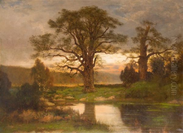 Abendlandschaft Bei Hamburg Oil Painting by Ludwig Lanckow